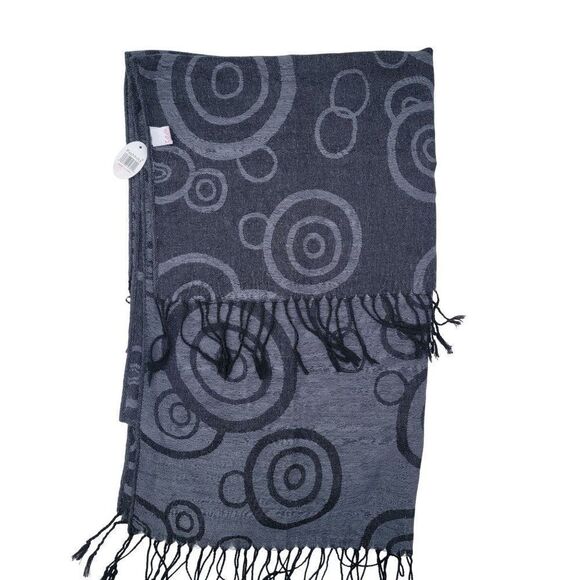NEW F.C. Womens Dark Gray Swirl Circle Pashmina Fringe Scarf Shawl - Picture 2 of 8
